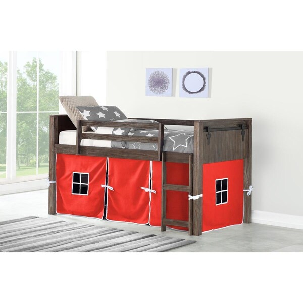 Donco Kids PD-0318TBS-R Twin Barn Door Low Loft, Brushed Shadow with Red Tent PD_0318TBS_R - main